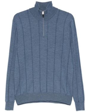 Canali Gerippter Pullover Mit Viertelreißverschluss - Blau