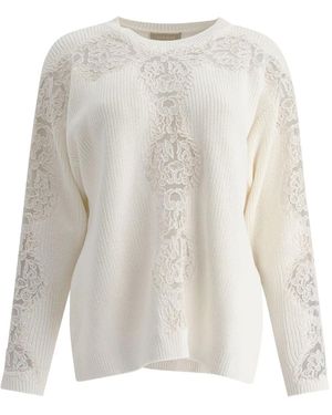 Elie Saab Knit Top With Lace Inserts - White