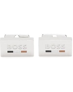BOSS Logo-Engraved Cufflinks - White