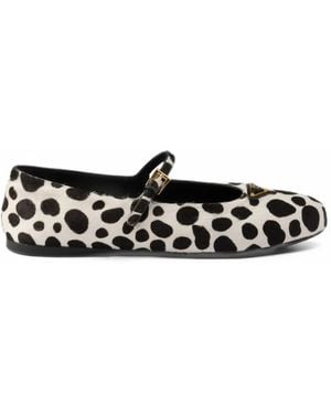 Prada Printed Leather Ballerinas - White
