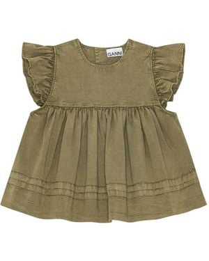 Ganni Ruffled Top Blouse - Green