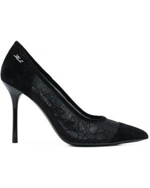 KARL LAGERFELD Logo-Embroidered Mesh Court Shoes - Black