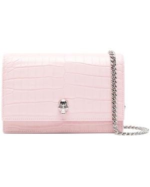 McQueen Borsa Mini Effetto Coccodrillo Con Teschio - Rosa