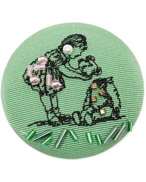 Undercover Bead-Embroidered Silk Brooch - Green