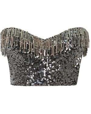 Gemy Maalouf Beaded Sequin-Embellished Top - Grey