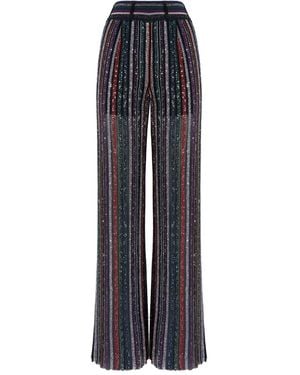 Missoni Herringbone-Striped Sequin-Embellished Trousers - Blue