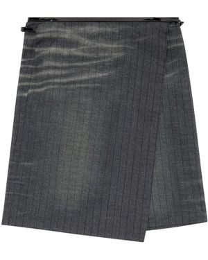 DIESEL Printed Pinstripe Skirt In Virgin Wool - Black