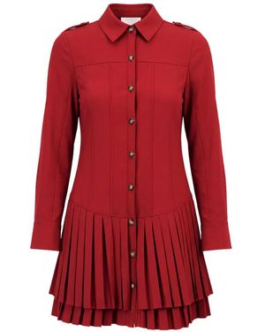 Cinq À Sept Dalissa Pleated-Skirt Button-Up Mini Dress - Red