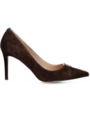 Twinset High-Heeled Suede Court Shoes With Logo - Brown