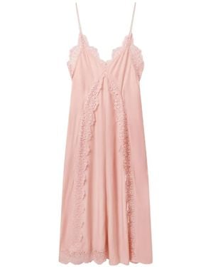 Stella McCartney Robe Mi-Longue En Soie À Bords En Dentelle - Pink