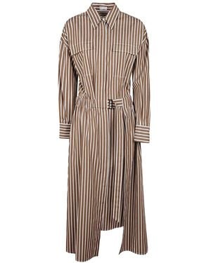 Brunello Cucinelli Striped Midi Shirt Dress - Natural
