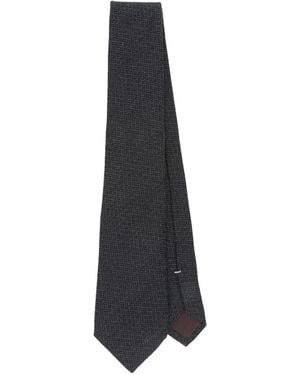 Canali Geometric-Pattern Silk-Cashmere Tie - White