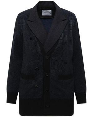 Sacai Double-Faced Herringbone-Knit Cardigan - Blue