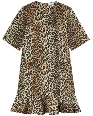 Ganni Jurk Met Luipaardprint En Ruches - Wit