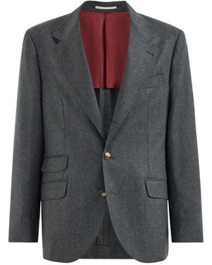 Brunello Cucinelli Virgin-Wool Flannel Deconstructed Cavallo Blazer - Grey