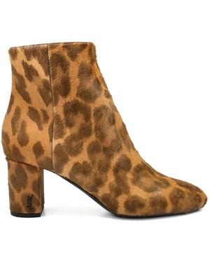 Saint Laurent Leopard Zipped Ankle Boots - Brown