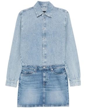7 For All Mankind Faded-Effect Long-Sleeve Dress - Blue