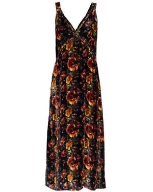 R13 V-Neck Floral-Print Midi Dress - Black