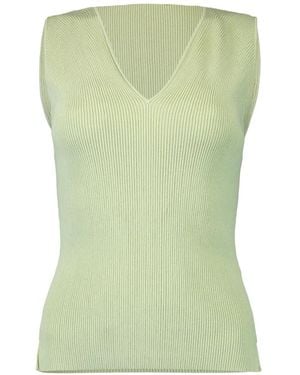 Victoria Beckham Ribbed V-Neck Top - Green