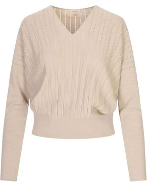 Agnona Pointelle-Knit V-Neck Jumper - White