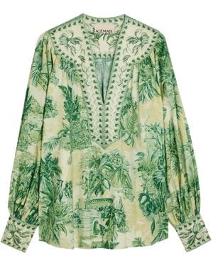 ALÉMAIS Floral Print V-Neck Top - Green