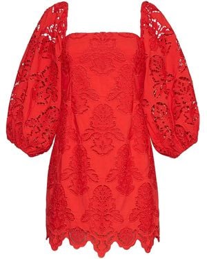 Cara Cara Montauk Puff-Sleeve Mini Dress - Red