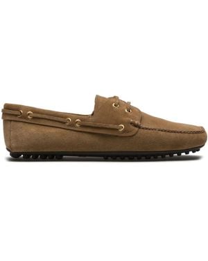 Car Shoe Lace-Up Suede Loafers - Brown