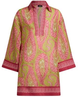 Etro Paisley V-Neck Mini Dress - Red