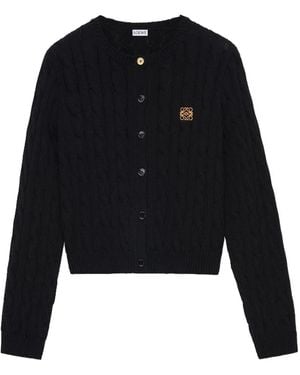 Loewe Cable-Knit Logo-Embroidered Cardigan - Black