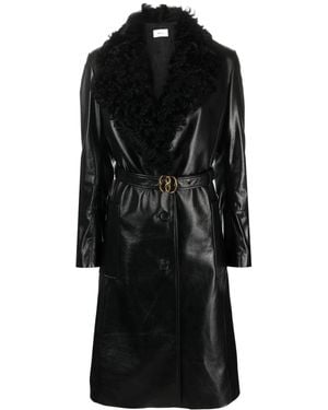 Bally Shearling-Collar Leather Trench-Coat - Black