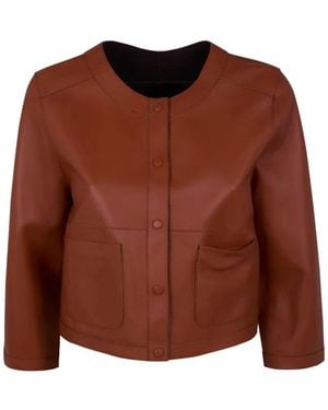 The Jackie Leathers Buttoned Leather Jacket - Brown