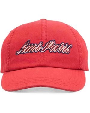 Ami Paris Cotton Cap With Emboirery - Red