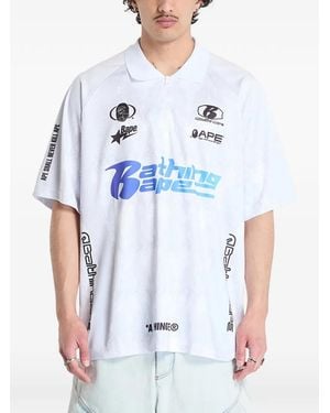 A Bathing Ape Flame-Print Half-Zip Jersey - White