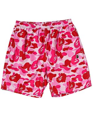 A Bathing Ape Abc Camo Ape Head Shorts - Red