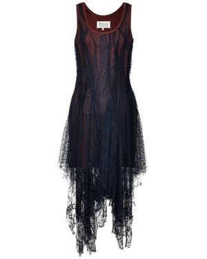 Maison Margiela Creased Lace-Overlay Dress - Blue