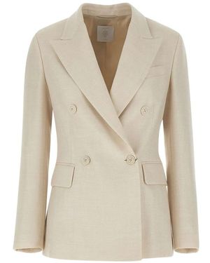 Eleventy Double-Breasted Herringbone Blazer - White