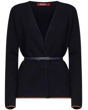 Max Mara Cárdigan Mstdente Con Cinturón Y Cuello En V - Azul