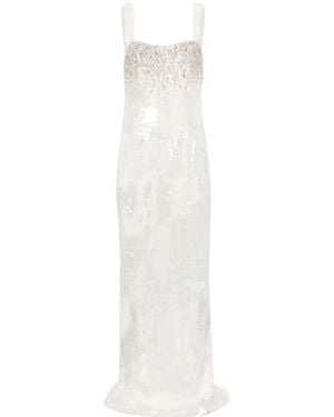 Dina Melwani Crystal-Embellished Sequinned Gown - White