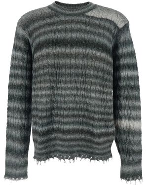 Won Hundred Fringed Striped Crew-Neck Jumper - Grey