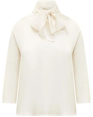 Jucca Bow-Neck Three-Quarter Sleeve Top - White