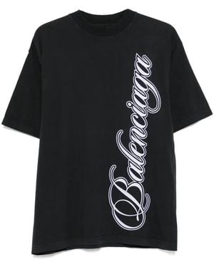 Balenciaga Cursive Logo-Print T-Shirt - Black
