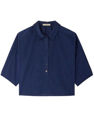 Sessun U Pinstripe-Print Cropped Shirt - Blue