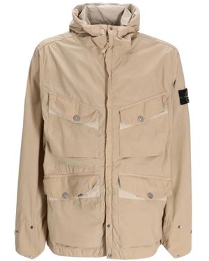 Stone Island Parka Met Capuchon En Klepzak - Naturel