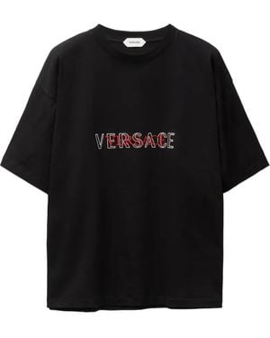 Versace Embroidered-Logo Cotton-Jersey Regular T-Shirt - Black