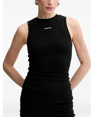 La Mania Ribbed Drawstring-Hem Mini Dress - Black