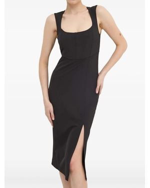 Patrizia Pepe Scoop-Neck Slit Midi Dress - Black