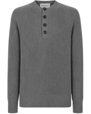 Amaranto Henley-Neck Ribbed-Knit Sweater - Gray