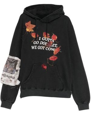Doublet Leaf-Embroidered Patchwork Hoodie - Black