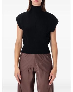Rick Owens Pull Côtelé À Col Montant - Black