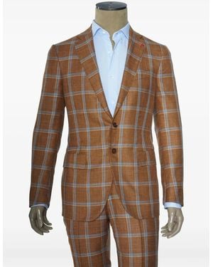 Isaia Windowpane Suit - ブラウン